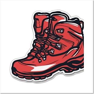 Vibrant Red Hiking Boot Illustration No. 838 Posters and Art